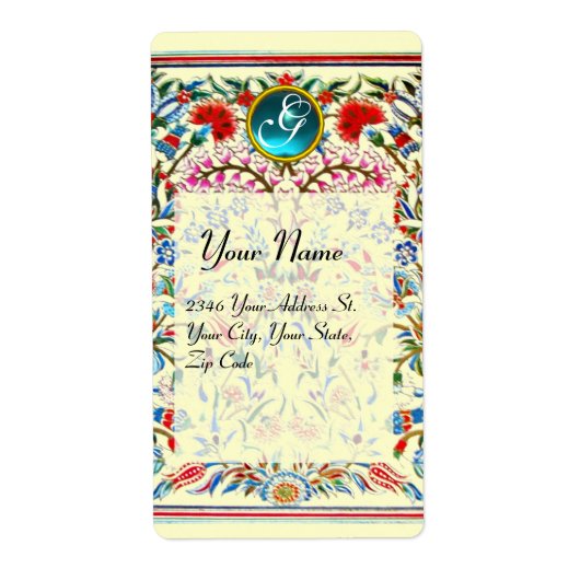 ORIENTAL BLUME DAMASK MONOGRAM Blaue Creme (Vorne)