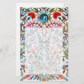ORIENTAL BLUME DAMASK MONOGRAM Blue Saphir Briefpapier (Vorne/Hinten)