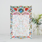 ORIENTAL BLUME DAMASK MONOGRAM Blue Saphir Briefpapier (Stehend Vorderseite)