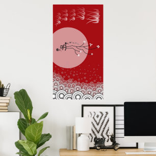 Oriental Bright Moon Schwänze Vögel Zen Moderne Ku Poster