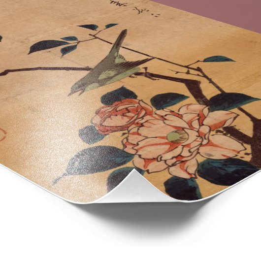Oriental Camellia und Warbler Fotodruck (Ecke)