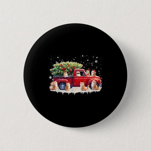 Oriental Cat Red Truck Christmas Tree Santa Ugly X Button (Vorderseite)