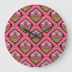 Oriental Damask Floral Nahtloses Tapete Große Wanduhr