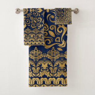 Oriental Damask Ornament - Gold auf dunkelblau #1 Badhandtuch Set