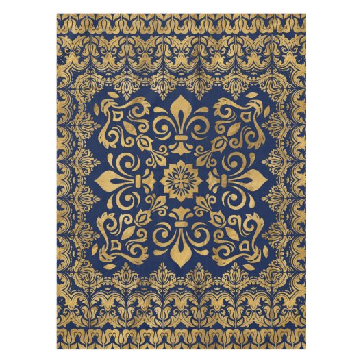 Oriental Damask Ornament - Gold auf dunkelblau #1 Tischdecke (Vorderseite)