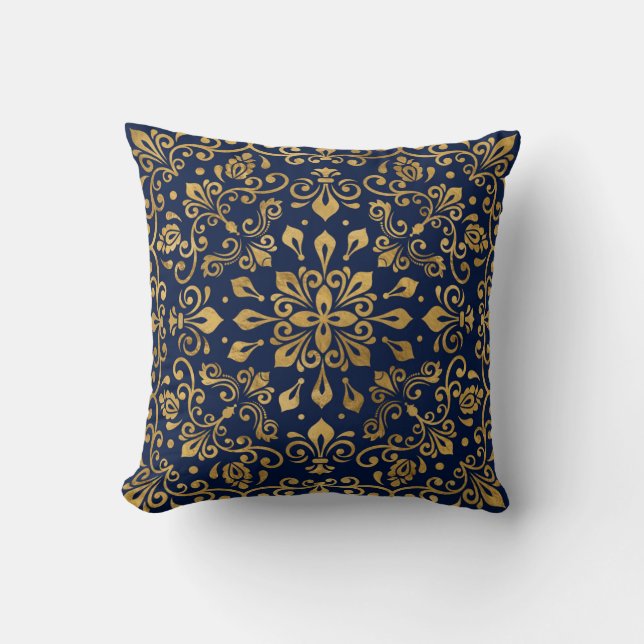 Oriental Damask Ornament - Gold auf dunkelblau #2 Kissen (Vorderseite)