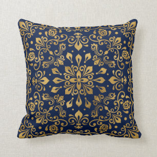 Oriental Damask Ornament - Gold auf dunkelblau #2 Kissen