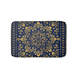Oriental Damask Ornament - Gold auf dunkelblau #3 Badematte