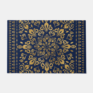 Oriental Damask Ornament - Gold auf dunkelblau #3 Fußmatte