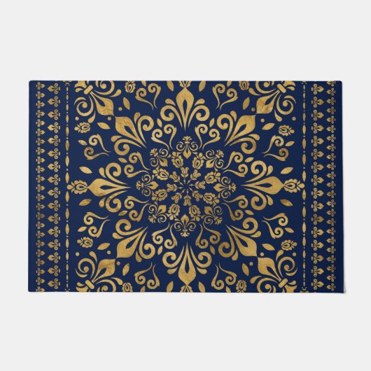 Oriental Damask Ornament - Gold auf dunkelblau #3 Fußmatte (Vorderseite)