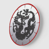 Oriental Dragon Black Große Wanduhr (Winkel)