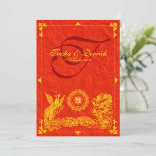 Oriental Dragon & Phoenix Hochzeitskarten Einladung (Stehend Vorderseite)