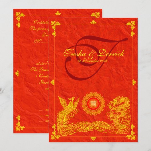 Oriental Dragon & Phoenix Hochzeitskarten Einladung (Vorne/Hinten)