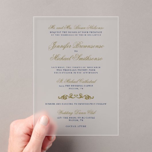 Oriental Elegance Wedding Invitation Gold Navy Acryleinladungen (Insitu (Handheld))