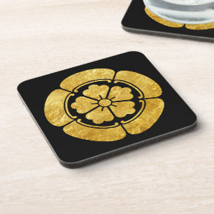 Oriental Faux Gold Oda Japan Mon Kamon Kunst Getränkeuntersetzer