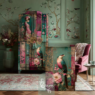 Oriental Garden Bird & Floral Collage Kunst, Dicht Seidenpapier