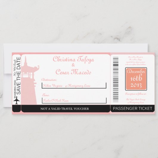 Oriental Garden Boarding Pass Einladung Hochzeit (Vorderseite)