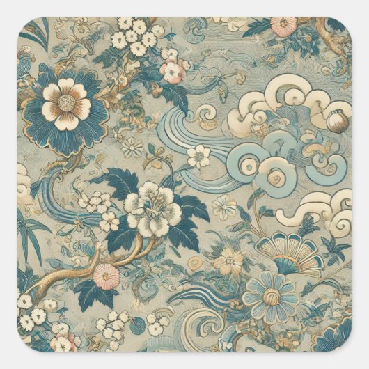 Oriental Garden Pattern Quadratischer Aufkleber (Vorderseite)