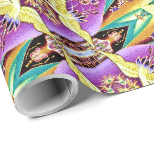 Oriental Golden Cranes Patchwork Wrapping Paper Geschenkpapier (Rolleneckpunkt)
