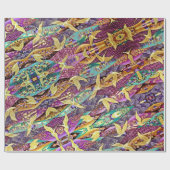 Oriental Golden Cranes Patchwork Wrapping Paper Geschenkpapier (Flach)
