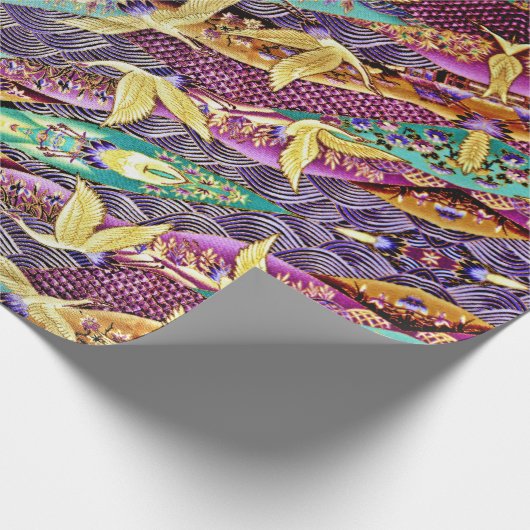 Oriental Golden Cranes Patchwork Wrapping Paper Geschenkpapier (Ecke)