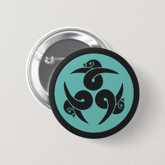 Oriental Grau Aquamarin Drei Gänse Japan Mon Art Button (Vorne & Hinten)