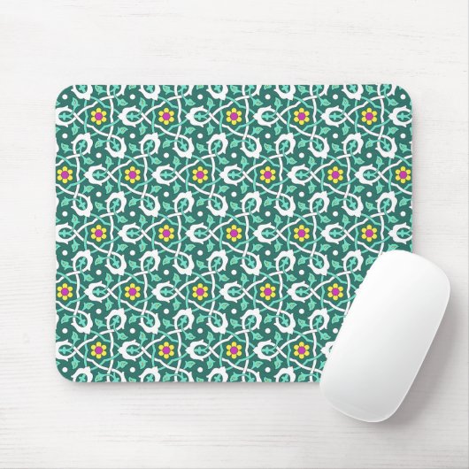 Oriental Green White Ottoman Türkisches Weinmuster Mousepad (Mit Mouse)