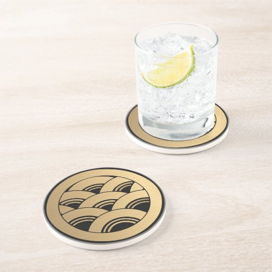 Oriental Imitats Golden Waves Japanisch Kamon Getränkeuntersetzer (Seite)