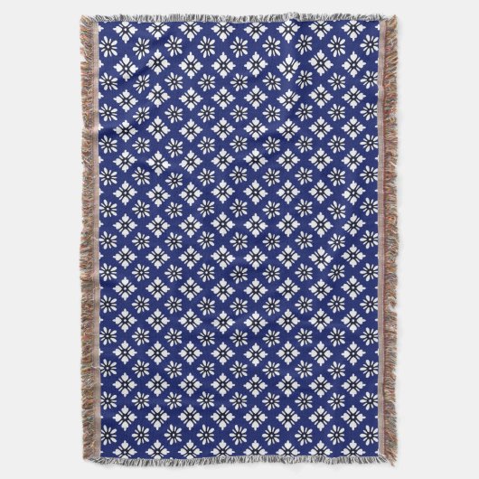 Oriental Indigo White Katazome Blume Muster Decke (Vorderseite Vertikal)