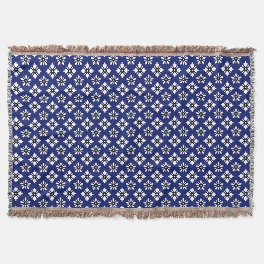 Oriental Indigo White Katazome Blume Muster Decke (Vorderseite)