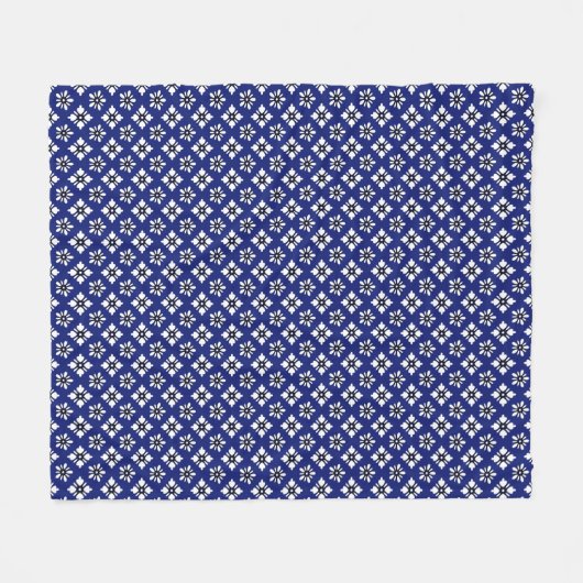Oriental Indigo White Katazome Blume Muster Fleecedecke (Vorderseite (Horizontal))
