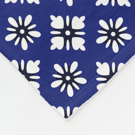Oriental Indigo White Katazome Blume Muster Fleecedecke (Ecke)