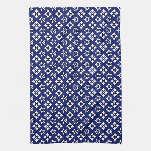 Oriental Indigo White Katazome Blume Muster Geschirrtuch (Vertikal)