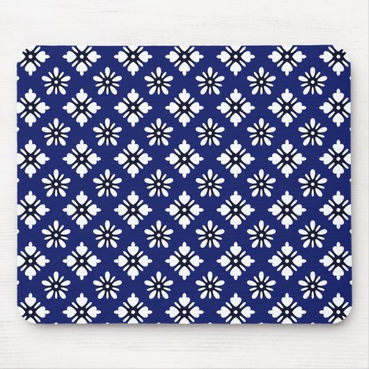 Oriental Indigo White Katazome Blume Muster Mousepad (Vorne)