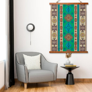 Oriental Kleeblatt Green Vintag Türkische Rudermau Wandteppich Mit Holzrahmen
