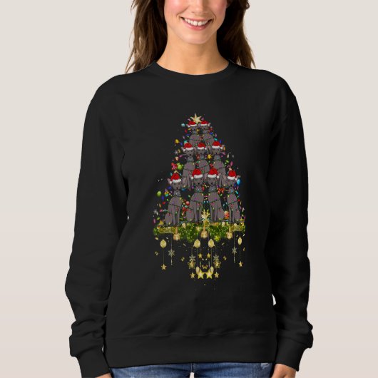 Oriental Kurz Hair Cat Weihnachtsbaum Lichter Weih Sweatshirt (Vorderseite)