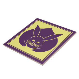 Oriental Lila Yellow Japan Rabbit Mon Vector Art Fliese