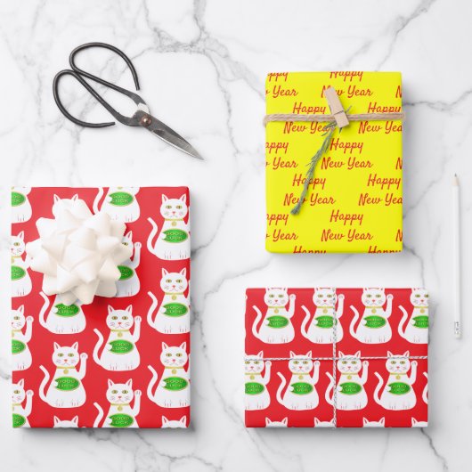 Oriental Lucky Cat Custom Chinese New Year Geschenkpapier Set (Vorderseite)