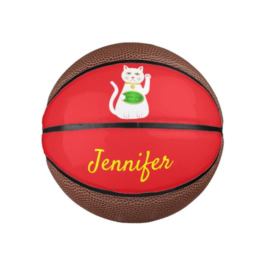 Oriental Lucky Cat Individuelle Name Mini Basketball (Vorderseite)