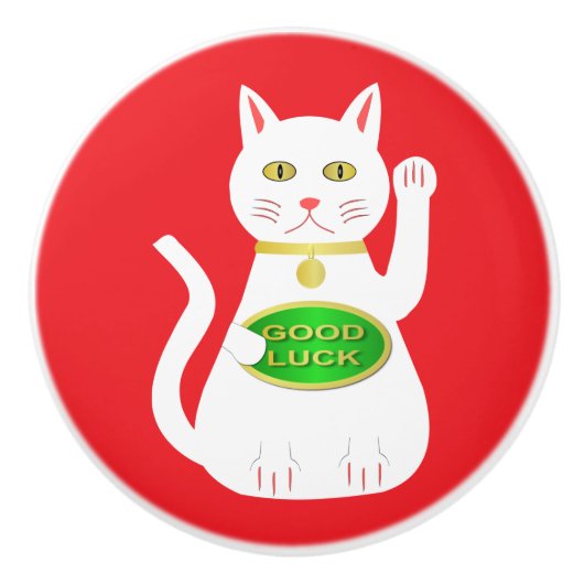 Oriental Lucky Cat Keramikknauf (Vorderseite)
