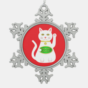 Oriental Lucky Cat Schneeflocken Zinn-Ornament