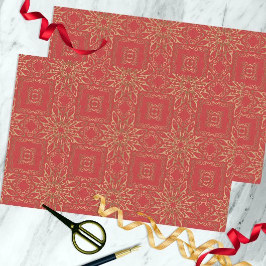 Oriental Luxury Gold und Red Filigree Muster Seidenpapier