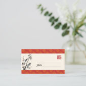 Oriental modern red flower bird Chinese wedding  Platzkarte (Stehend Vorderseite)