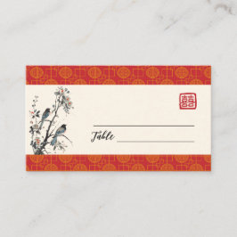 Oriental modern red flower bird Chinese wedding  Platzkarte