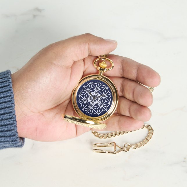 Oriental Navy Blue White Asanoha Japan Muster Armbanduhr (Hand)