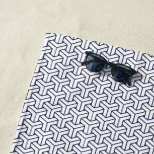 Oriental Navy Blue White Japan Bishamon Muster Strandtuch