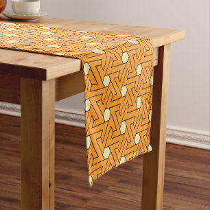Oriental Orange Beige Dreieck Hexagon Ägyptisch Kurzer Tischläufer