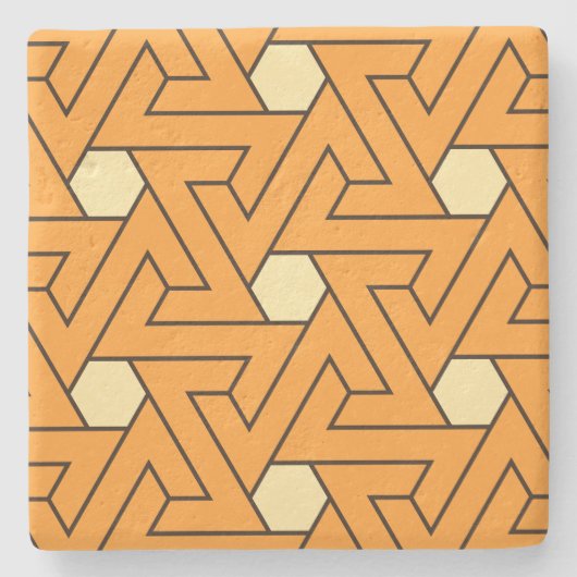 Oriental Orange Beige Triangle Spirals ägyptisch Steinuntersetzer (Vorderseite)