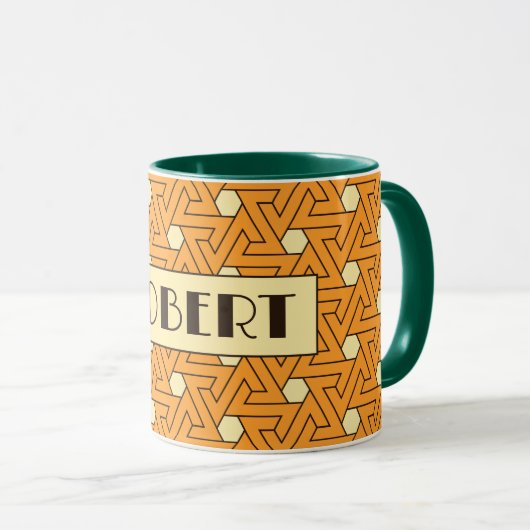 Oriental Orange Beige Triple Spiral Arab Muster Tasse (VorderseiteRechts)