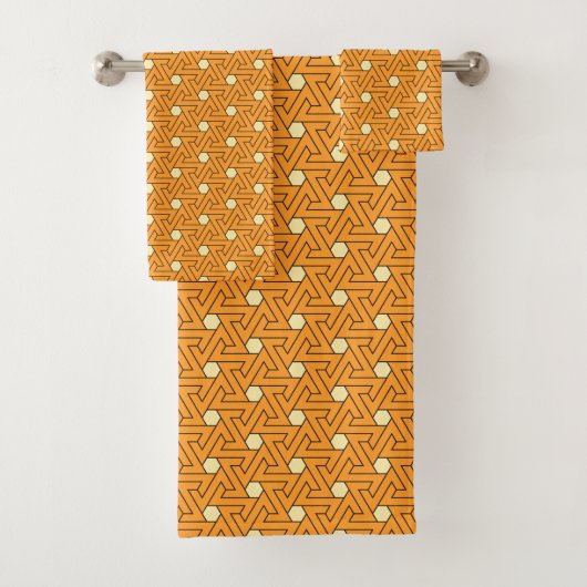 Oriental Orange Beige Triskelion Ägyptisches Muste Badhandtuch Set (Insitu)